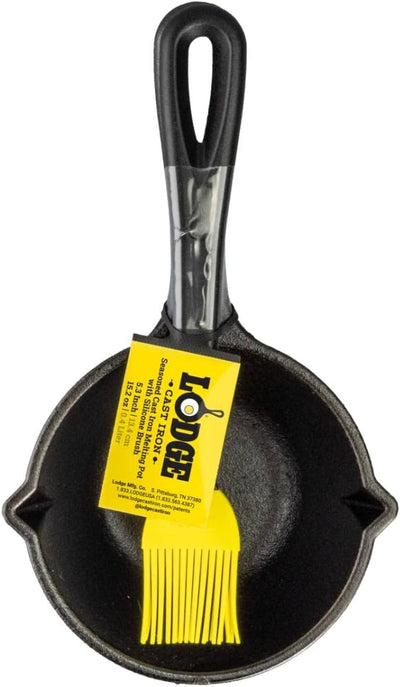 Lodge 15.2 oz Cast Iron Melting Pot + Silicone Basting Brush