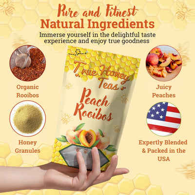 Peach Rooibos Tea | Caffeine-Free Herbal Tea with Real Honey Granules
