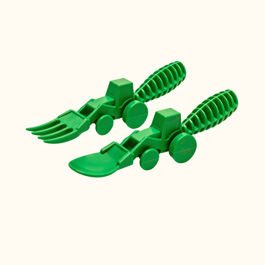 Constructive Eating Tractor Utensils | 2-Piece Toddler Fork and Spoon Set