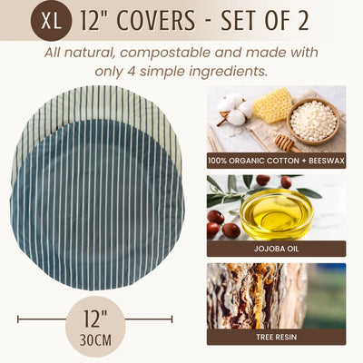 Reusable 12" Beeswax Bowl Covers for Bread Proofing & Food Storage | Set/2
