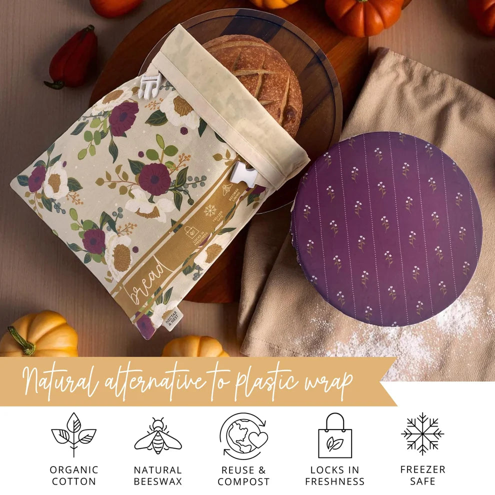 Reusable Beeswax Bread Bag & Bowl Cover for Sourdough & Homemade Dec Blooms